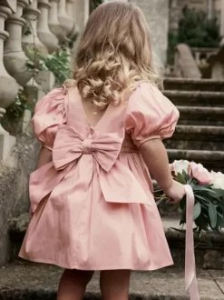 Robes de demoiselle d'honneur de mariage Robes pour occasions spéciales Rose pâle Manches courtes N艙uds