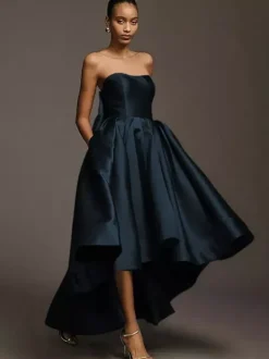 Robes de demoiselle d'honneur en tissu satiné ligne a longueur au sol robe de soirée de mariage