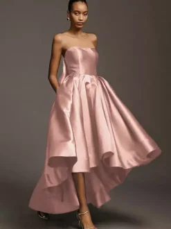 Robes de demoiselle d'honneur en tissu satiné ligne a longueur au sol robe de soirée de mariage