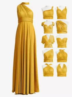 Robes de demoiselle d'honneur en mousseline coupe trapèze longueur au sol robes de soirée