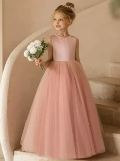 Robes de demoiselle d'honneur de mariage robes d'occasion spéciale n艙uds roses sans manches