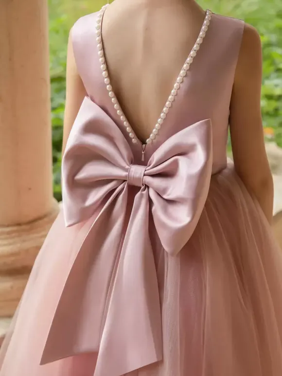 Robes de demoiselle d'honneur de mariage robes d'occasion spéciale n艙uds roses sans manches
