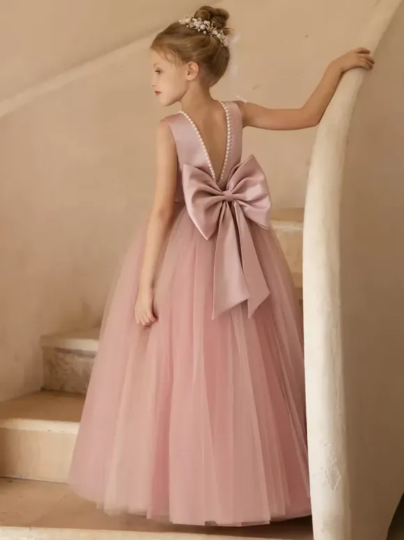 Robes de demoiselle d'honneur de mariage robes d'occasion spéciale n艙uds roses sans manches