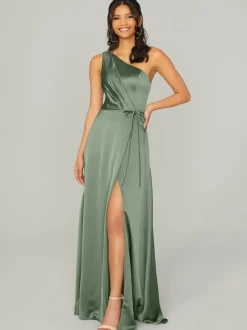 Robes de demoiselle d'honneur en tissu satiné ligne a longueur au sol robe de soirée de mariage