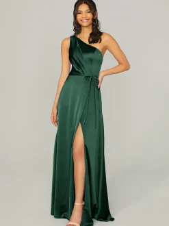 Robes de demoiselle d'honneur en tissu satiné ligne a longueur au sol robe de soirée de mariage