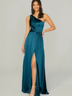Robes de demoiselle d'honneur en tissu satiné ligne a longueur au sol robe de soirée de mariage