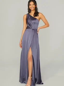 Robes de demoiselle d'honneur en tissu satiné ligne a longueur au sol robe de soirée de mariage