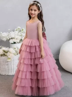 Robes de demoiselle d'honneur de mariage robes d'occasion spéciale rose fuchsia n艙uds sans manches