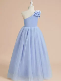 Robes de demoiselle d'honneur de mariage robes d'occasion spéciale bleu bébé n艙uds sans manches
