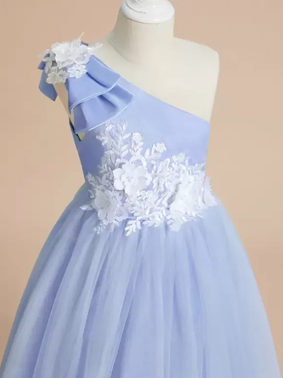 Robes de demoiselle d'honneur de mariage robes d'occasion spéciale bleu bébé n艙uds sans manches