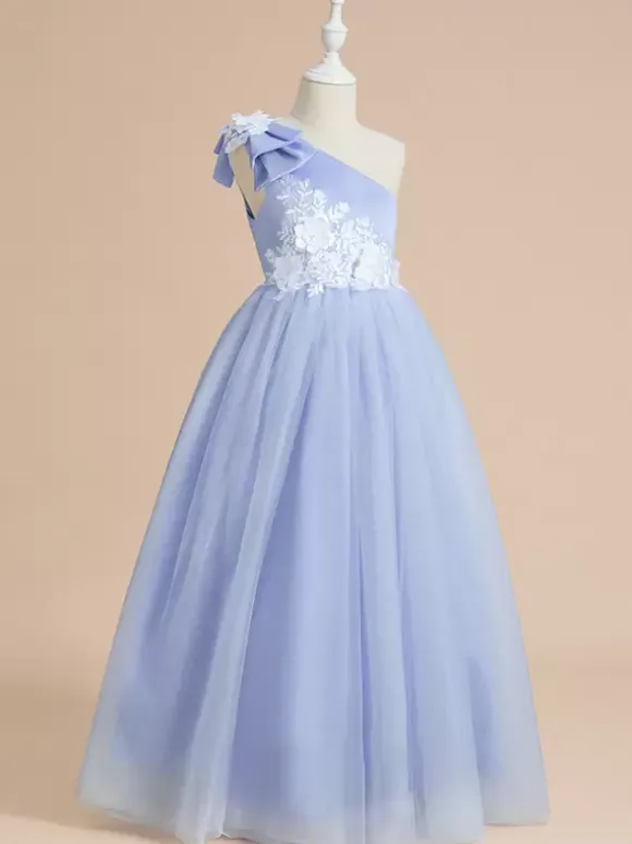 Robes de demoiselle d'honneur de mariage robes d'occasion spéciale bleu bébé n艙uds sans manches