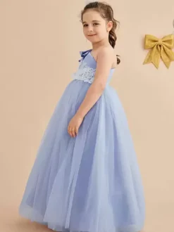 Robes de demoiselle d'honneur de mariage robes d'occasion spéciale bleu bébé n艙uds sans manches