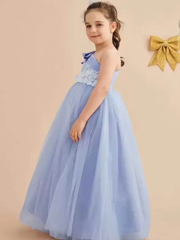 Robes de demoiselle d'honneur de mariage robes d'occasion spéciale bleu bébé n艙uds sans manches
