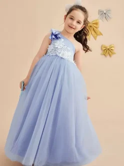 Robes de demoiselle d'honneur de mariage robes d'occasion spéciale bleu bébé n艙uds sans manches