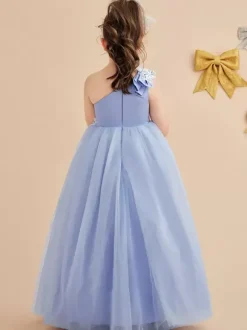 Robes de demoiselle d'honneur de mariage robes d'occasion spéciale bleu bébé n艙uds sans manches