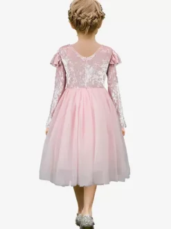 Robes de demoiselle d'honneur de mariage Robes pour occasions spéciales Rose Manches longues Volants