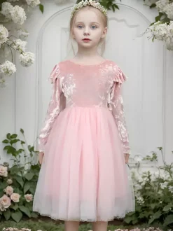 Robes de demoiselle d'honneur de mariage Robes pour occasions spéciales Rose Manches longues Volants