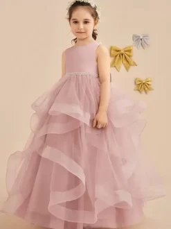 Robes de demoiselle d'honneur de mariage robes d'occasion spéciale n艙uds roses sans manches
