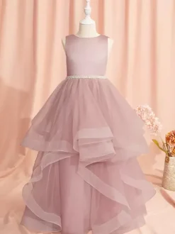 Robes de demoiselle d'honneur de mariage robes d'occasion spéciale n艙uds roses sans manches