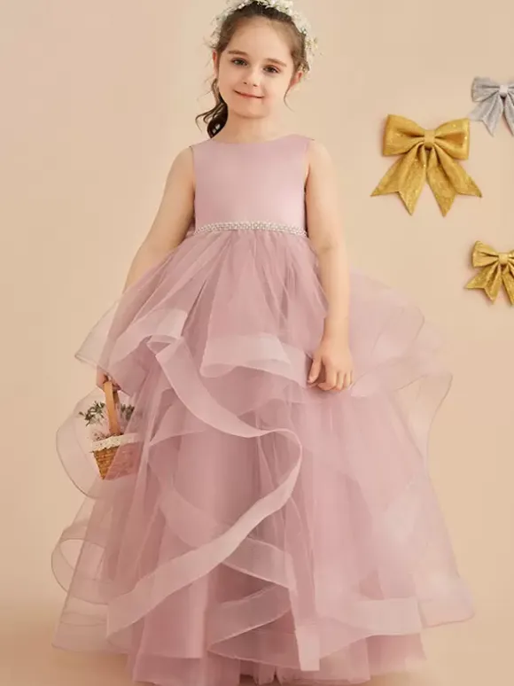 Robes de demoiselle d'honneur de mariage robes d'occasion spéciale n艙uds roses sans manches