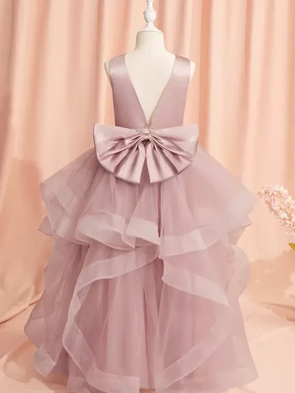 Robes de demoiselle d'honneur de mariage robes d'occasion spéciale n艙uds roses sans manches