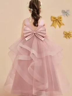 Robes de demoiselle d'honneur de mariage robes d'occasion spéciale n艙uds roses sans manches