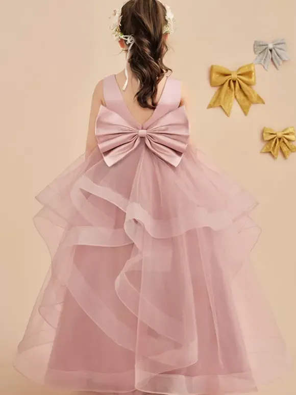 Robes de demoiselle d'honneur de mariage robes d'occasion spéciale n艙uds roses sans manches