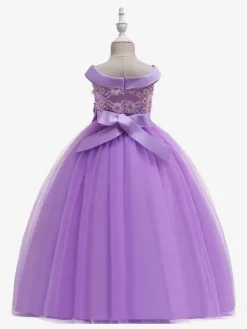 Robes de fille de fleur blanche Robes d'occasion spéciale Tulle blanc sans manches Col bateau Robes de fille de fleur