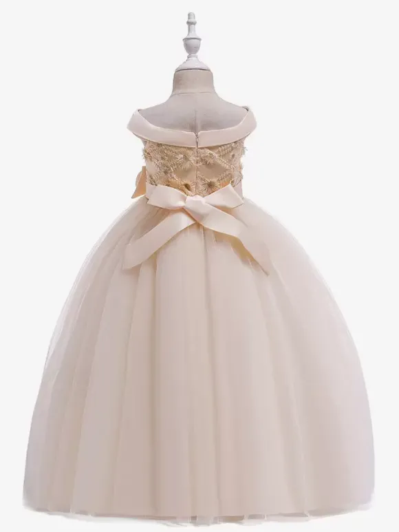 Robes de fille de fleur blanche Robes d'occasion spéciale Tulle blanc sans manches Col bateau Robes de fille de fleur