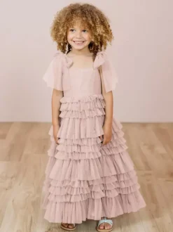 Robes de fille de fleur blanche Blush rose Tulle sans manches bijou cou robes de fille de fleur