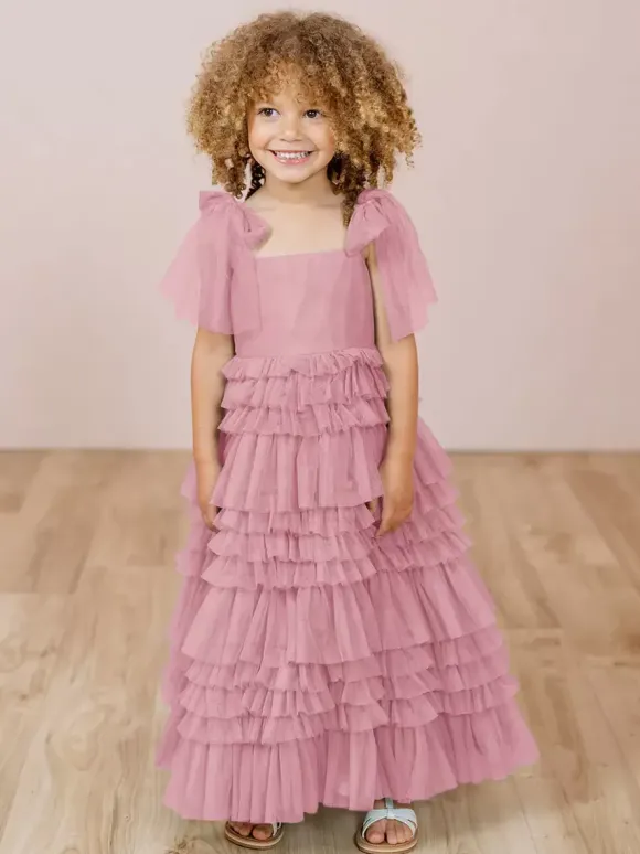 Robes de fille de fleur blanche Blush rose Tulle sans manches bijou cou robes de fille de fleur