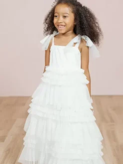 Robes de fille de fleur blanche Blush rose Tulle sans manches bijou cou robes de fille de fleur