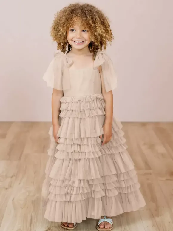 Robes de fille de fleur blanche Blush rose Tulle sans manches bijou cou robes de fille de fleur