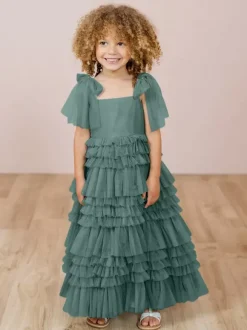 Robes de fille de fleur blanche Blush rose Tulle sans manches bijou cou robes de fille de fleur