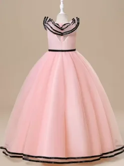 Robes de fille de fleur blanche Robes d'occasion spéciale Tulle blanc sans manches col bijou Robes de fille de fleur