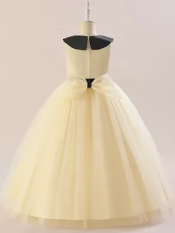 Robes de fille de fleur blanche Robes d'occasion spéciale Tulle blanc sans manches col bijou Robes de fille de fleur