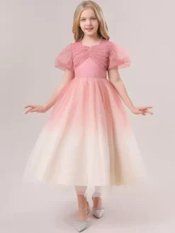 Robes de fille de fleur blanche robes d'occasion spéciale paillettes roses manches courtes col bijou robes de fille de fleur
