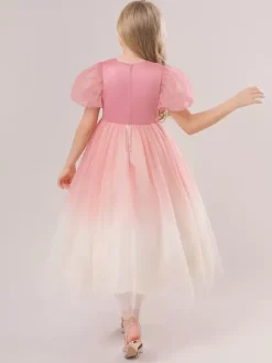 Robes de fille de fleur blanche robes d'occasion spéciale paillettes roses manches courtes col bijou robes de fille de fleur