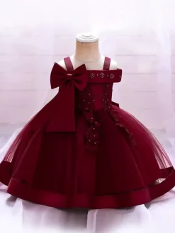 Robes de fille de fleur blanche Tulle rose doux sans manches col carré robes de fille de fleur