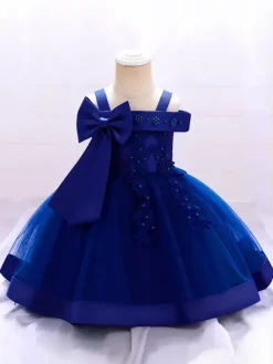 Robes de fille de fleur blanche Tulle rose doux sans manches col carré robes de fille de fleur