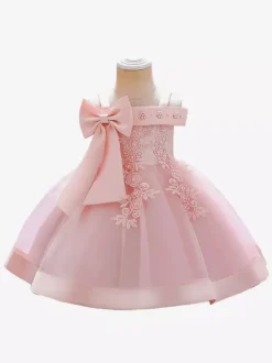 Robes de fille de fleur blanche Tulle rose doux sans manches col carré robes de fille de fleur