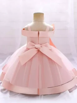 Robes de fille de fleur blanche Tulle rose doux sans manches col carré robes de fille de fleur
