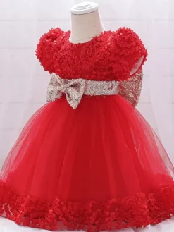 Robes de fille de fleur blanche Robes d'occasion spéciale Dentelle blanche Manches courtes Col bijou Robes de fille de fleur