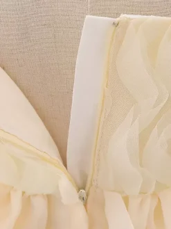 Robes de fille de fleur blanche robes d'occasion spéciale Tulle rose clair manches courtes col carré robes de fille de fleur