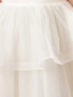 Robes de fille de fleur blanche Champagne Organza sans manches bijou cou robes de fille de fleur