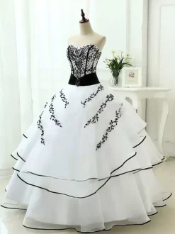 Robes de mariée noires Robe de princesse silhouette sans manches en dentelle organza à traîne Robe de mariage