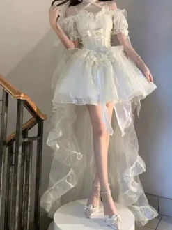 Robes de Noël gothiques lolita avec n艙uds rouges roses et blancs ceinture dos nu