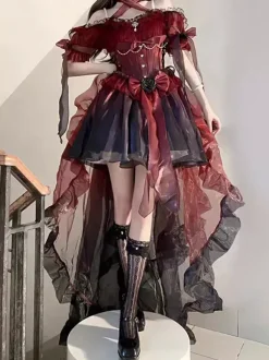 Robes de Noël gothiques lolita avec n艙uds rouges roses et blancs ceinture dos nu