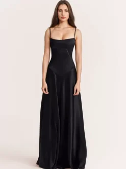 Robes De Soirée Bretelles Noires Lacets Robe Semi-Formelle Dos Nu
