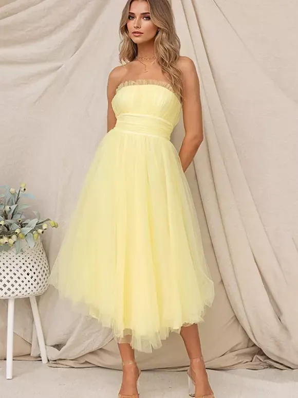 Robes De Soirée Robe Semi-formelle Plissée Sans Bretelles